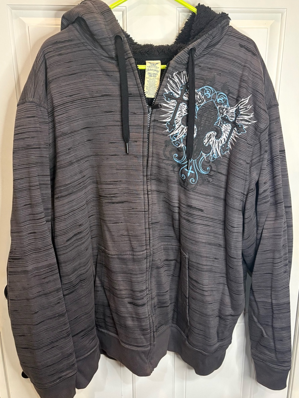 Men’s 2XL Faded Glory Vintage Y2K Sherpa Lined Grunge Full Zip Hoodie